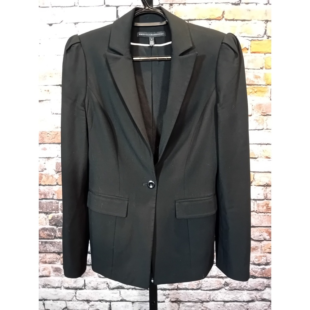 White House Black Market Size 2 One Button Blazer Jacket Black Minimalist Career